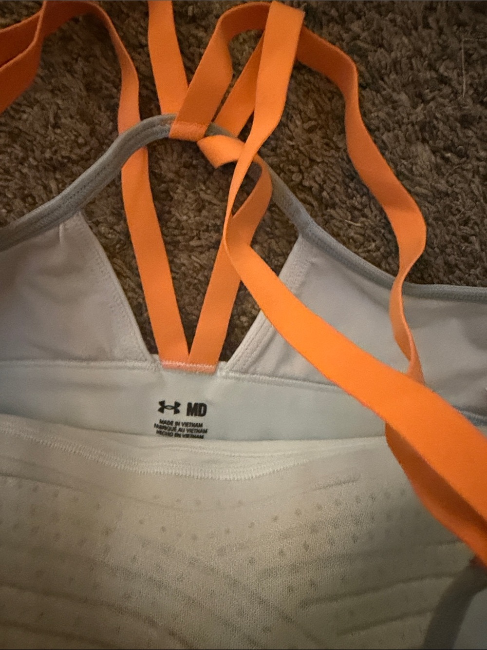 Under Armour White Sports Bra with Orange Straps padded - Picture 2 of 5